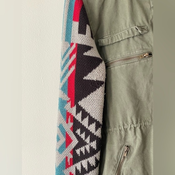 Thread & Supply Hooded Cargo Utility Jacket Aztec Knit Sleeve Green Size M - Picture 5 of 12
